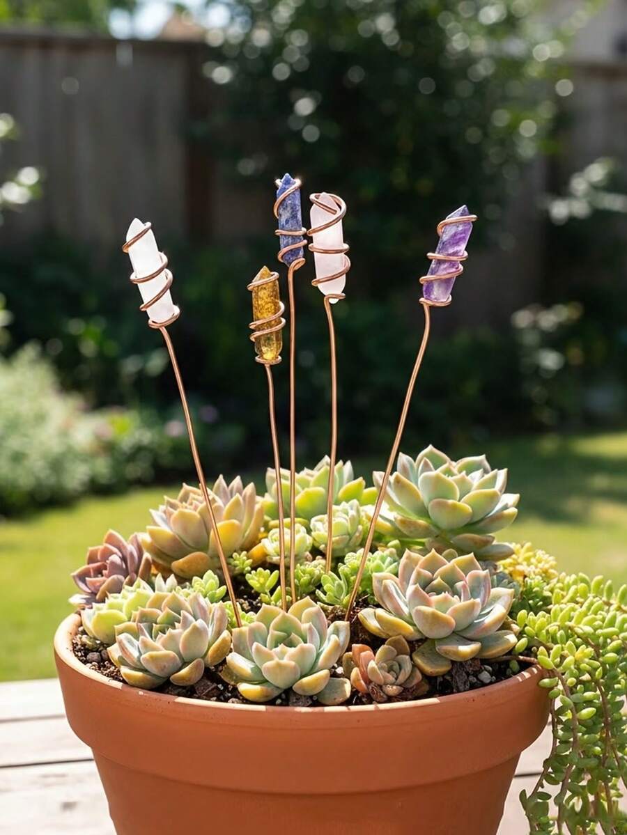 5个六边形水晶植物插杆装饰,植物装饰,花园装饰,家居装饰,户外花盆,花园改造,婚礼装饰,经典设计,优雅装饰,室内装饰,适合植物爱好者 - 彩色 - 查看 1
