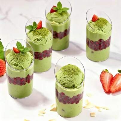 透明斜口杯，甜点展示杯，糖果杯，果冻杯，慕斯杯，蛋糕杯，适用于派对装饰、婚礼装饰、海滩主题派对、酒吧生日派对、面包店和超市、烘焙用品。