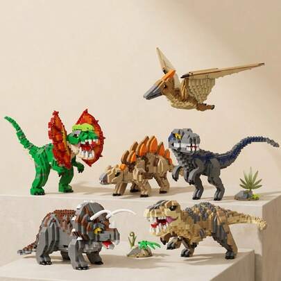 1500 件侏罗纪时代恐龙 DIY 3D 组装创意和教育减压积木模型装饰 - 迅猛龙、霸王龙和卡通恐龙；室内家居装饰；恐龙爱好者的理想节日或生日礼物