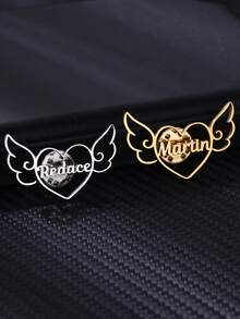 Custom Angel Wings Heart Name Brooches For Women Men Stainless Steel Customized Brooch Pin Badge Personalized Jewelry On Clothes Birthday Valentine's Day Gift - Multicolor - View 6