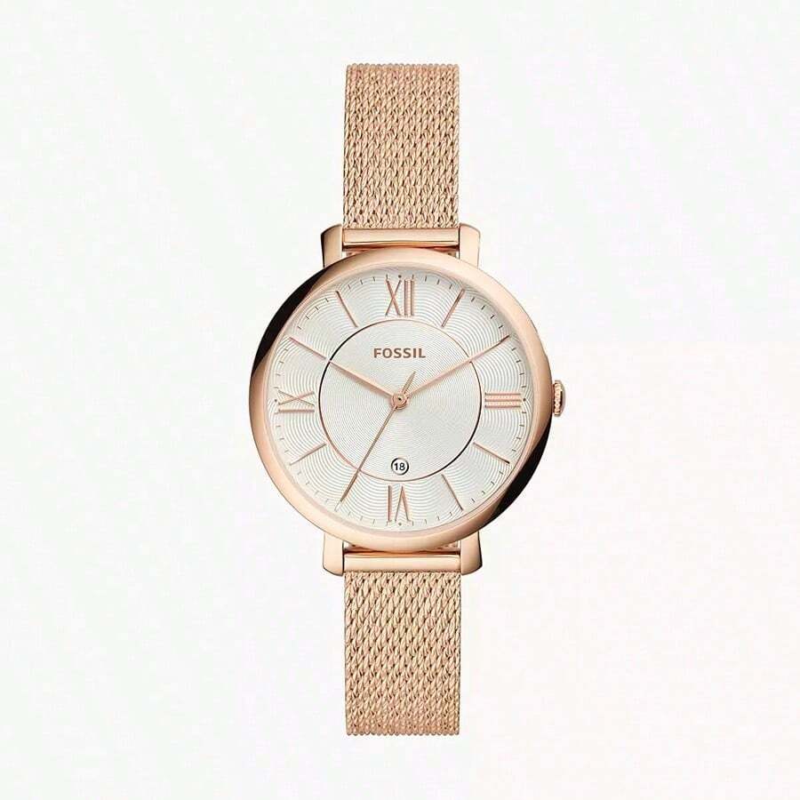 Fossil Lady Rose Gold Mesh Bracelet Roman Numerals Dial Elegant Quartz Watch With Elegant Design For Daily Use Women's Gift ES4352 - Rose Gold - View 1
