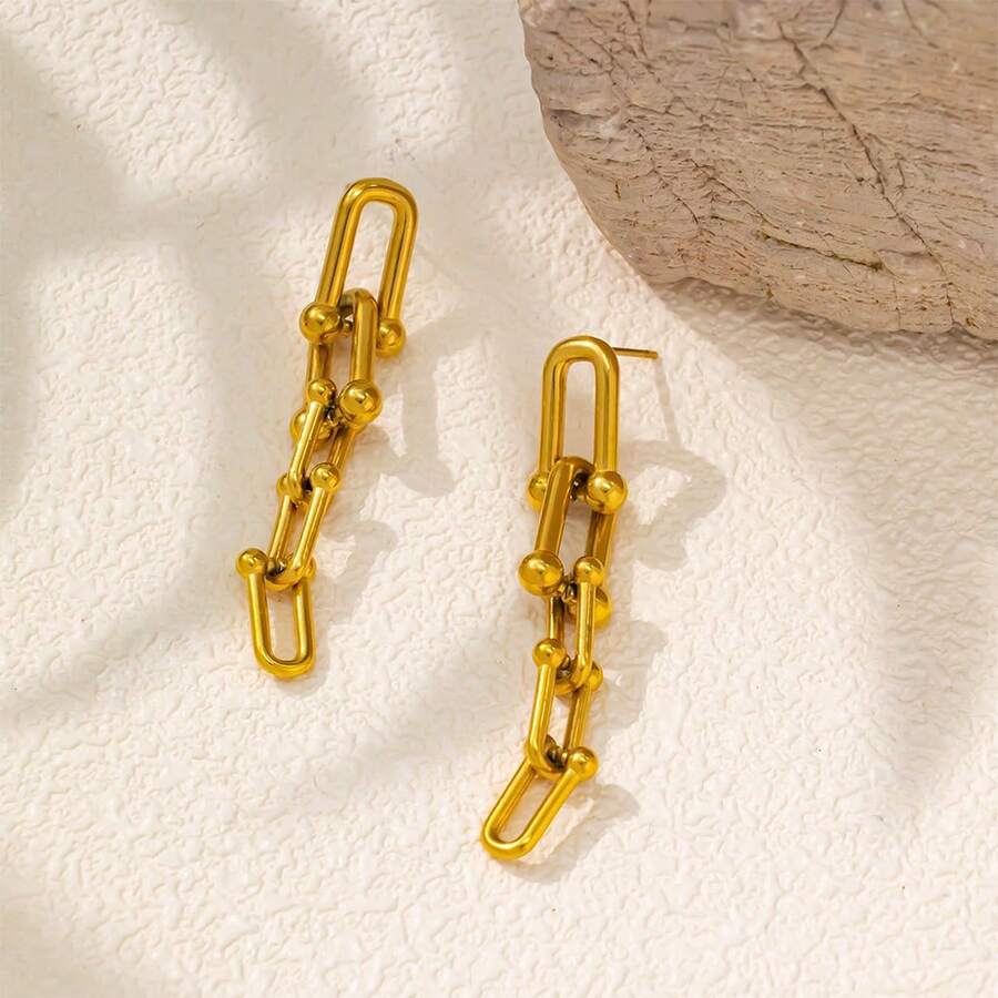 Pendientes de cadena de metal de diseño de nicho, pendientes geométricos de lujo con empalme, accesorios adecuados para fiestas y uso diario, regalo para novia y mejor amiga - Pendientes - Ver 1