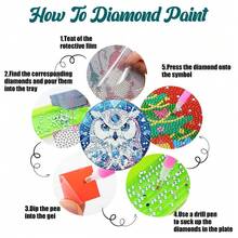 6pcs DIY Diamond Painting Coaster Set With Stand - Owl Theme, Round And Asymmetrical Shape Diamonds, Wooden Craft Kit, Suitable For Adults And Beginners - View 7