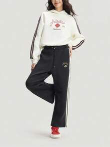 Pantalón ancho de punto Adidas CNY, pantalón de chándal ancho y suelto versátil y casual, para mujer - Blanco y Negro - Ver 1