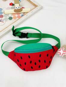 1个男女通用西瓜图案尼龙拉链可爱胸包/腰包/斜挎包，适合日常四季使用 - A - 查看 10