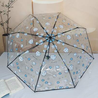 1 chiếc ô tự động hoàn toàn bằng chất liệu PVC, họa tiết mèo kêu, trong suốt, chống thấm nước, thích hợp cho du lịch, chụp ảnh, ô nghệ thuật, nhiều màu viền để lựa chọn, unisex