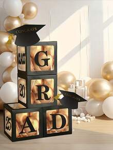 1 Set 2026 Graduation Party Decoration Box, Includes Building Blocks Box, Graduation Party Decor Set And 4 Black Boxes With "GRAD", "Class Of 2026" And "Proud Of You" Logos, Suitable For 2026 Graduation Celebration, 2026 Graduation Party Decor, Surprise Graduation Season Party Gift Box, Photo Background Decor - Black - View 2
