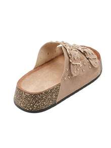 Mules Plateformes à Strass et Clous Dorés - Élégance Été - 卡其色 - 查看 5