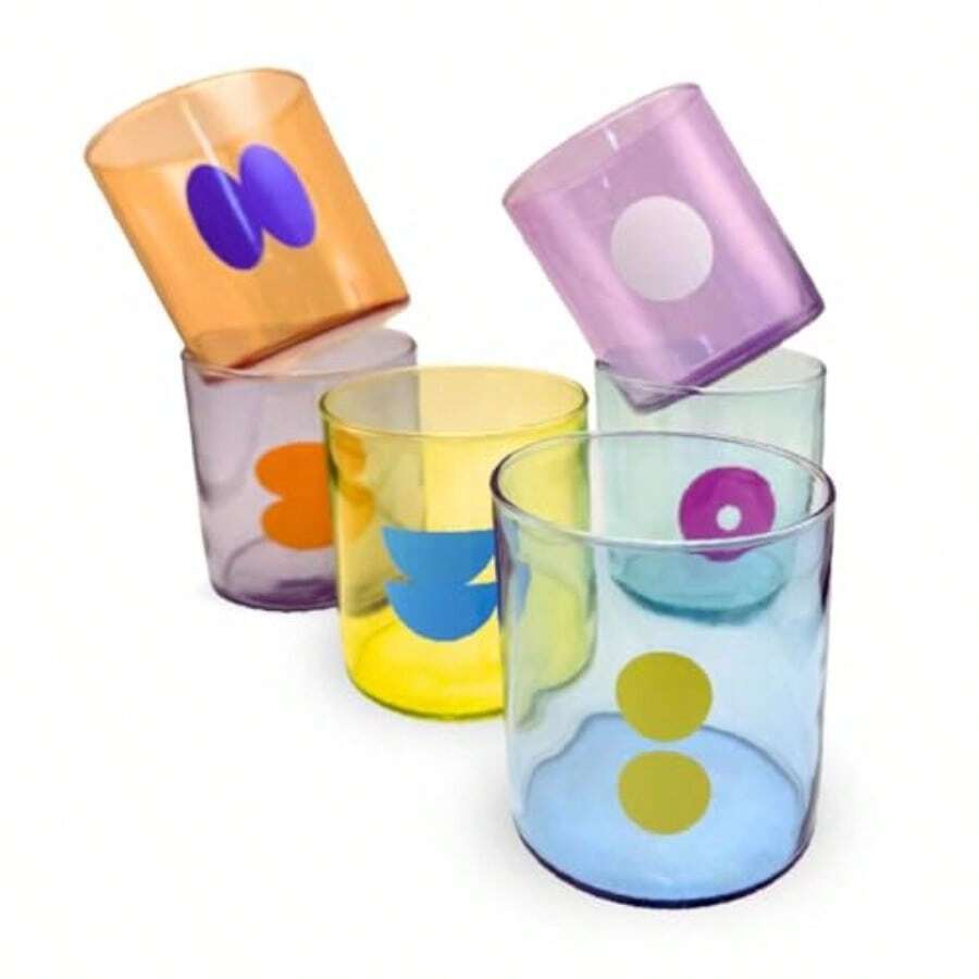 Vaso Rio Bubble Toy de Vidrio 391 ml 6 Piezas Set Vasos Transparentes de Colores Hogar Estilo Moderno Casual Ideal para Bebidas Calientes o Frias - Multicolor - Ver 1