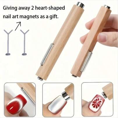 3件套猫眼美甲工具套装，优雅木柄美甲工具，猫眼美甲套装（3件）- 指甲胶和双头磁性刷。猫眼美甲磁性棒，多功能UV指甲油花朵美甲工具磁性棒，适用于各种猫眼效果，专业美甲沙龙磁性指甲油，也适合家庭DIY美甲沙龙使用。