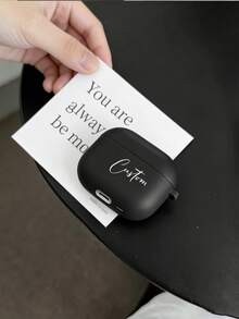 1pc Customized Electroplated Silver Earphone Case, Personalized Name, Minimalist & Stylish, Ideal Gift - Black - View 4