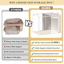 Combocube - Contenedores de almacenamiento de ropa con 3 lados con cierre y marco de metal grueso contenedores apilables y plegables para guardar ropa con tapa caja de almacenamiento de tela de lino - beige azul claro rosa - Ver 5