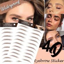6 Sheets 60 Pairs Brown 4D Hair-Like Waterproof Eyebrow Tattoos Stickers Eyebrow Transfers Stickers Grooming Shaping Eyebrow Sticker For Women And Girls - Brown - View 2