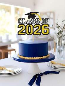 2026 Graduation Cake Toppers, Class Of Glitter Paper Blue Black Gold Cake Decorations For Graduation Party - Multicolor - View 3