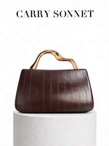 优雅手提晚宴包，硬挺手提包，女士钱包，时尚派对手拿包，女士礼物 - 棕色 - 查看 1