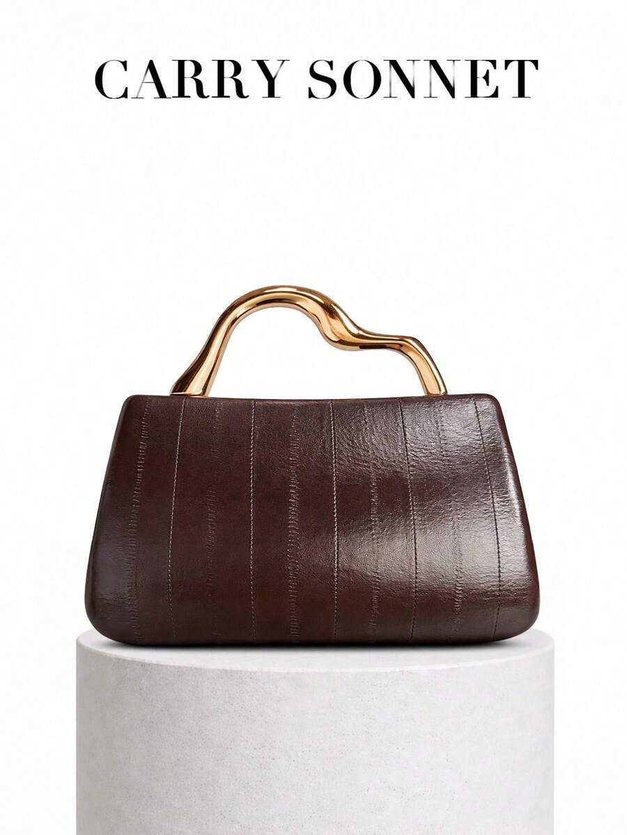 优雅手提晚宴包，硬挺手提包，女士钱包，时尚派对手拿包，女士礼物 - 棕色 - 查看 1