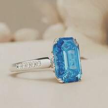 优雅奢华浪漫公主订婚戒指，镶嵌耀眼粉色方形合成方晶锆石，时尚女士订婚戒指，适合日常、派对、节日礼物 - 淺藍色 - 查看 4