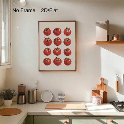 1pc Heirloom Tomato Kitchen Wall Art, Mediterranean Print, Retro Food Art, Eclectic Kitchen, Red Tomato Poster, Vegetable Print Home Decoration, No Frame