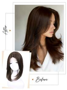 Pieza de cabello sintético de 14 pulgadas 4x1 con mejora de encaje frontal FUTURA con capas de fibra KANEKALON, adecuado para cabello ralo, pieza de cabello para mujeres - Multicolor - Ver 4