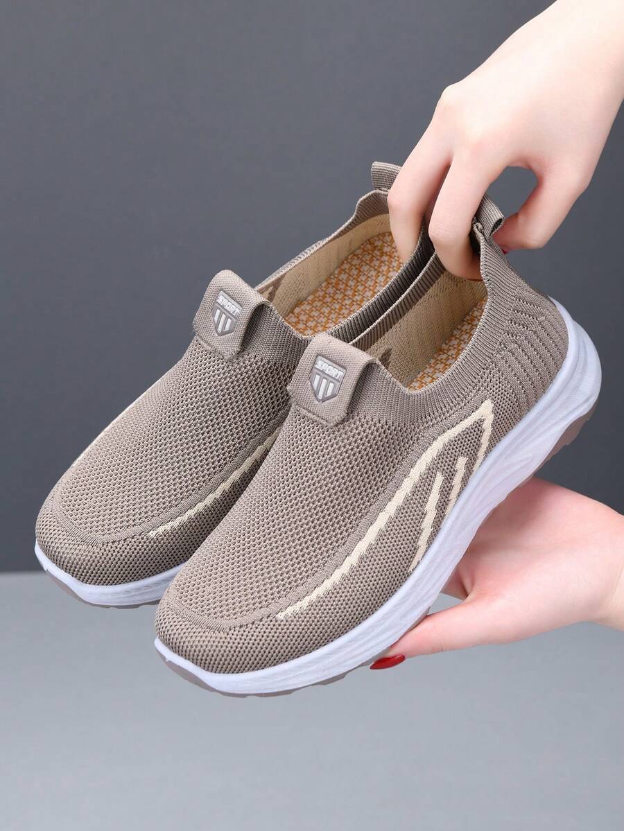 Women's Breathable Mesh Casual Sports Shoes, Non-Slip Soft Bottom Slip-On Comfortable Mother Shoes, Round Toe Loose Casual Shoes, Elastic Shoe Mouth, Daily Walking Shoes