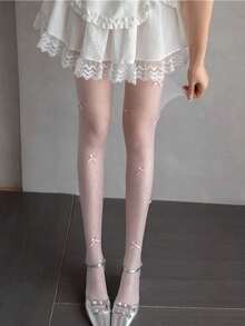 1双女士/女孩水钻蝴蝶结透明连裤袜，性感薄款紧身裤，适合日常、约会、派对及各种场合。 - 粉色 - 查看 3