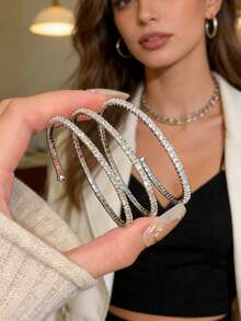 1 件装多层闪亮水钻弹力手链套装 | 波西米亚风可叠戴水晶手镯，适合婚礼、派对和日常佩戴的华丽饰品 - 三層手鐲 - 查看 1