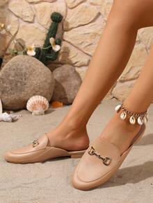 2025 New Metal Buckle Fashionable Solid Color Slip-On Shoes - Brown - View 6