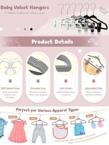 30pcs Hanger Set, Includes 20 Baby Velvet Hangers And 10 Velvet Clips, Clothes Drying Rack For Baby Pants, Hats, Bibs, Sturdy Finger Clips, Non-Slip Children, Toddler, Kids Closet And Daycare Hangers - Multicolor - View 4