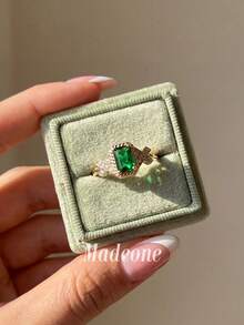 Stylever 1pc 925 Sterling Silver Fashion Versatile Square Emerald Zirconia Ring, Suitable For Women's Daily Commute, Party And Other Occasions, High Quality, Exquisite Jewelry Gift - Gold - View 3