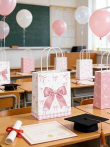 24/12/1pc Bow Gift Bags Bulk, Small Pink Gift Bag, Goodie Bag, Pink Bow Party Favor Bags Paper Treat Candy Snack Bag For Girls Birthday Baby Shower Wedding Easter Party Decoration - Multicolor - View 7