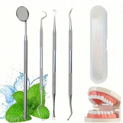 6 piezas Juego de Higiene Oral Profesional de Acero Inoxidable - Incluye un conjunto completo de herramientas de limpieza y blanqueamiento dental necesarias para el cuidado oral diario, con un práctico estuche de almacenamiento
