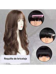 Pelucas sintéticas para mujer, cabello ondulado natural. Peluca negra larga rizada con flequillo,Pelucas Largas Rizadas con Flequillo para Mujer, 28 Pulgadas,Fibra Sintética Kanekalon Resistente al Calor, Cabello Ondulado Natural Negro/Marrón, sin enredos ni mal olor, para uso diario, cosplay, lolita y fiestas - Marrón - Ver 4