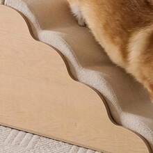 MU:4LIFE Escalera para Perros y Gatos con Casa y Funda Desmontable Lavable Diseño Ergonómica con Estructura Estable y Relleno de Espuma de Alta Densidad Beige y Madera 103x39.8x44cm 4 - Beige y Madera - Ver 4