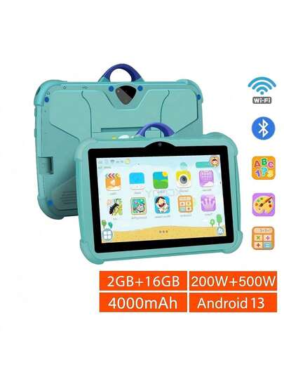 Tableta para niños de 7 pulgadas, tableta para niños con WiFi, 2GB de RAM, 16GB de ROM, cámaras duales, control parental, con aplicaciones educativas y de juegos preinstaladas para niños, tableta y regalo de cuidado infantil para vacaciones, regalo de cumpleaños para niños, regalo perfecto para la escuela