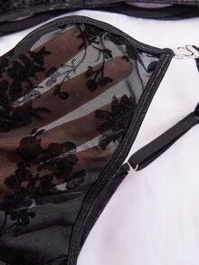 Bộ áo hai dây và áo ngực choker bằng vải lưới xuyên thấu gợi cảm. - màu đen - Xem 2