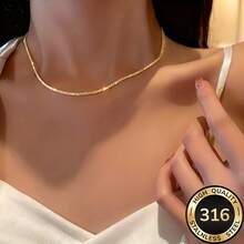 This High-Quality, Fade-Resistant Stainless Steel Necklace Is A Stylish And Elegant Piece For Women. Its Simple Yet Sophisticated Design Makes It Suitable For Everyday Wear Or Parties, And It's A Perfect, Understated Gift For Women. - 銀色 - 查看 6