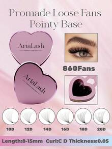 全新心形包装盒，10D/12D/14D/16D/18D/20D，每盒860簇，尖头睫毛簇，长度8-15毫米，C型卷度，厚度0.05毫米，预制睫毛簇，睫毛嫁接，睫毛簇，睫毛，单根睫毛，假睫毛，睫毛 - C - 查看 1