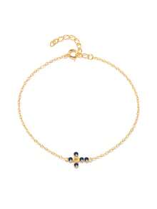 GAGAFEEL 1pc Sterling 925 Silver Fashionable Cross Blue Zirconia Chain Bracelet For Women Daily Wearing Friendship Party Jewelry Gift - Gold - View 4