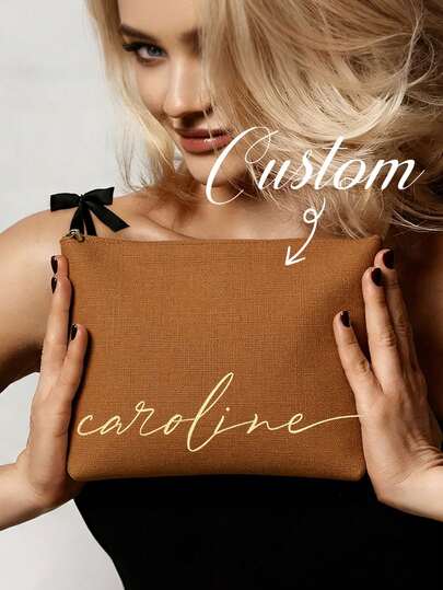 Customizable Makeup Bag With Name, Personalized Makeup Bag With Unique Design, Storage Pouch, Fashionable Minimalist Monogram Lightweight Cosmetic Bag