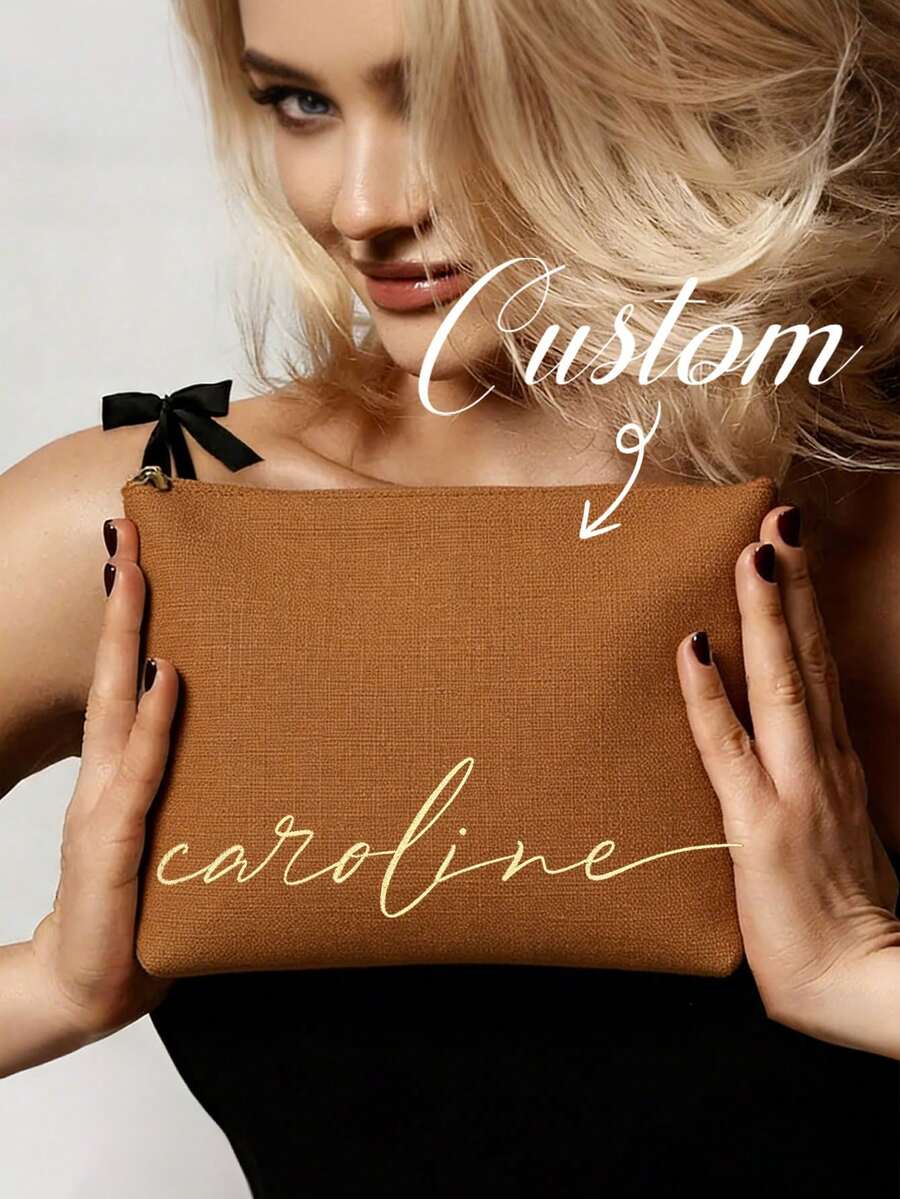 Customizable Makeup Bag With Name, Personalized Makeup Bag With Unique Design, Storage Pouch, Fashionable Minimalist Monogram Lightweight Cosmetic Bag - Multicolor - View 1