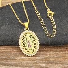 Mặt dây chuyền hình bầu dục kiểu retro đính đá Cubic Zirconia hình Đức Mẹ Đồng Trinh, thiết kế rỗng, phong cách tôn giáo, dành cho nữ. Phụ kiện trang sức. - Vàng - Xem 2