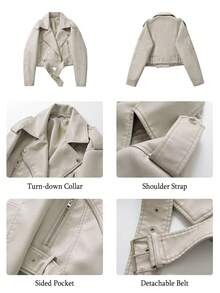 Women's Solid Color Minimalist Casual Zip-Up Short Jacket - Milk Gray New - View 6