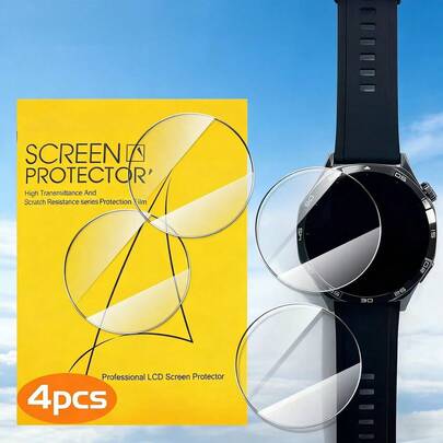 4pcs Transparent Screen Protector, Suitable For Huawei Watch GT5/GT5 Pro/GT4, Smartwatch Screen Protector, Made Of 9H Hardness Tempered Glass, Anti-Scratch, Anti-Bubble, Easy To Install, Fashionable Gift Idea For Boyfriend/Girlfriend