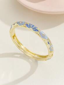 1pc Enamel Drip Oil Rhinestone Cloisonne Bangle Bracelet For Women - Baby Blue - View 2
