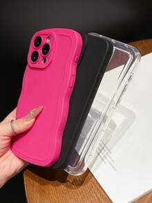 3pcs Solid Black Pupil, Rose Red Wavy Shell, Air Cushion Transparent TPU Shockproof Phone Case, Suitable For IPhone 15/16, Unisex - Multicolor - View 7