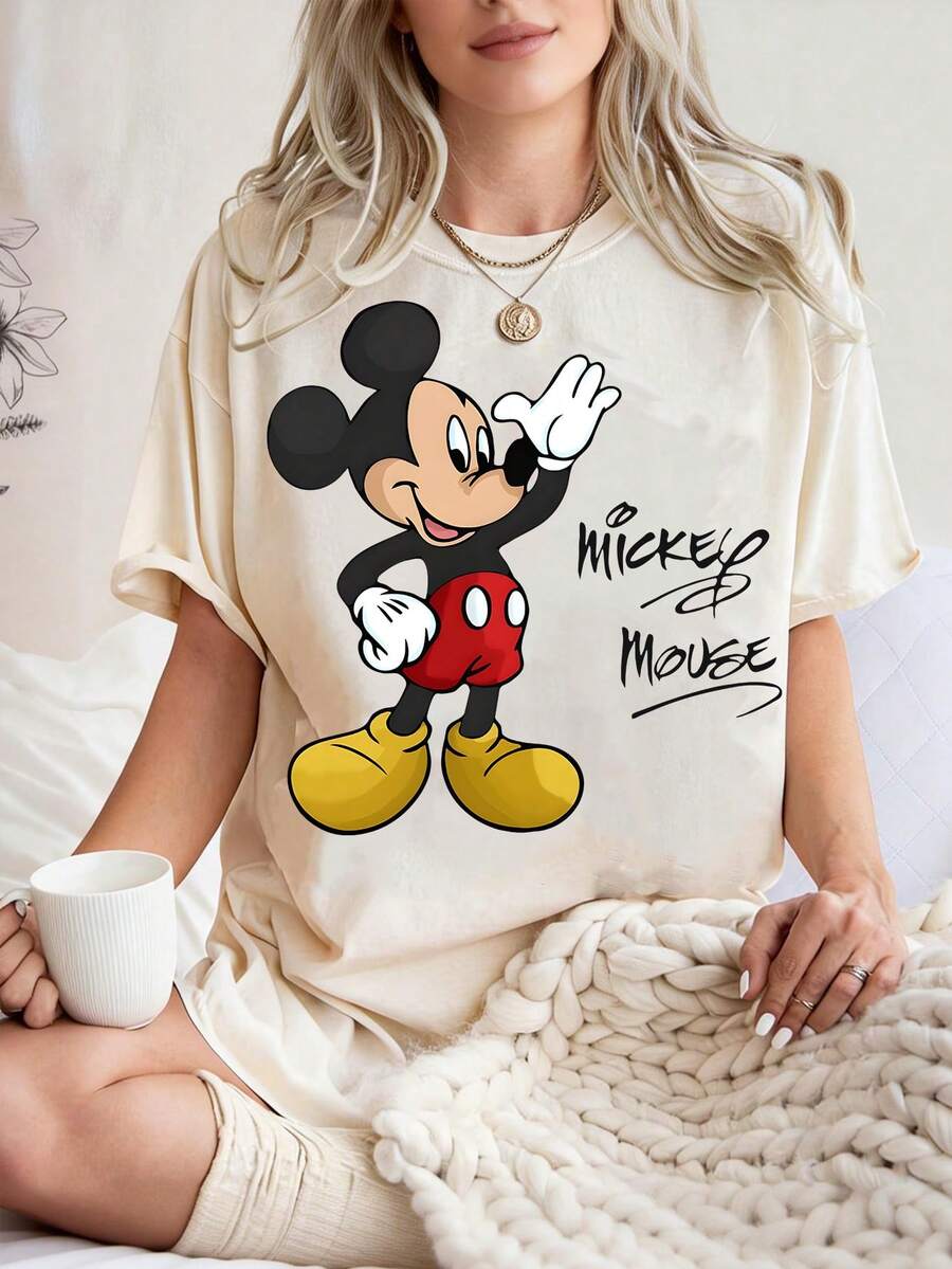 Disney UNIHLO  Mickey  Print  Summer Casual Versatile Pure Cotton T-Shirt Suitable For Any Place - White - View 1