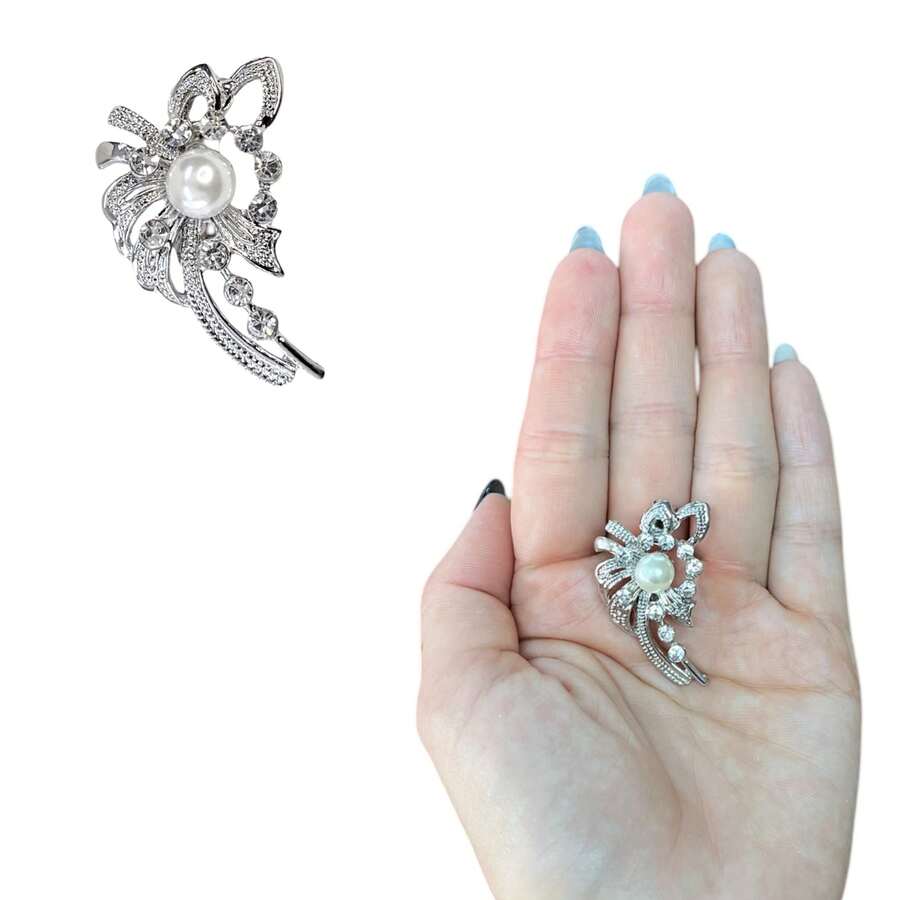Metal Brooch With Pin, Rhinestones, Pearls, Embellishment For Scarf, Clothing. - MẪU 18 - Xem 1