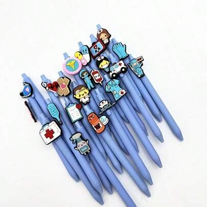 Conjunto de 5/10 canetas esferográficas médicas azul-celeste, ponta média de plástico de secagem rápida, ideais para enfermeiros e profissionais de saúde. Ótimas opções de presentes de Natal e Halloween para amigos. Caneta esferográfica de plástico de secagem rápida, ponta média, ideal para enfermeiros e profissionais de saúde. Modelo aleatório.