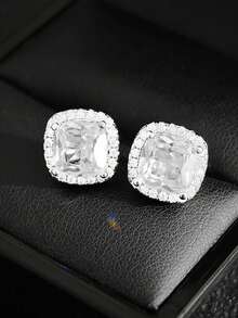 MOONSO 1对经典方形锆石耳钉，永恒时尚珠宝 E1097 - 銀色 - 查看 4