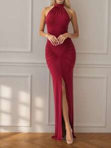 Elegant And Charming Red Sleeveless Maxi Polyester Party Dress, Medium Stretch, Suitable For Women - Red - View 5